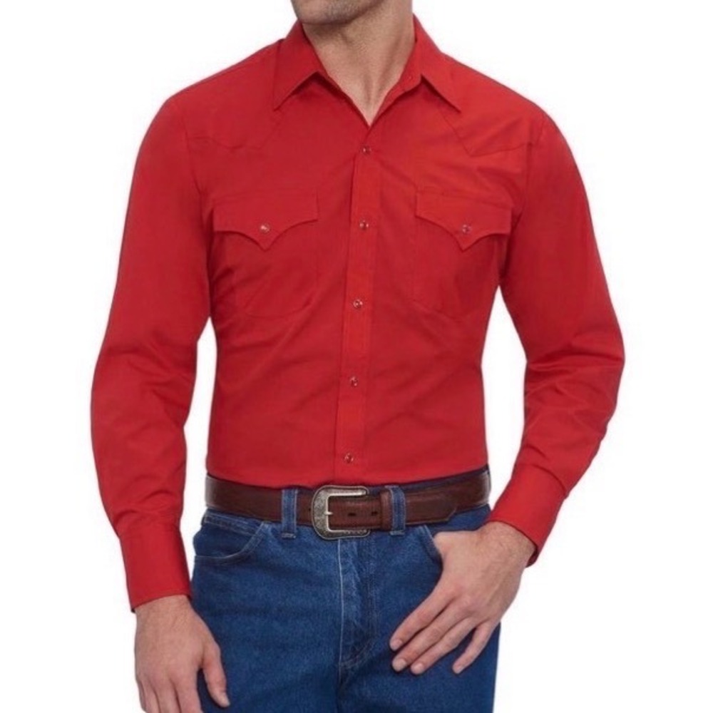 NEW Ely Cattleman NWT Western Pearl Snap Shirt Mens L 16.5x35 Red Long Sleeve